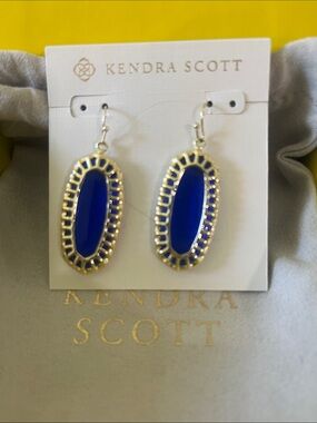 Kendra Scott Gold-Trim Dangle Earrings with Cobalt Blue Stones